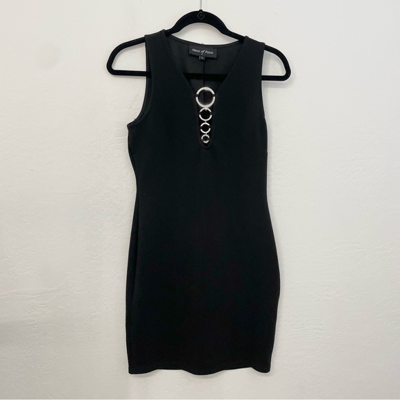 Hausof Pixie- black body con mini with silver ring chain- vintage 60s vibe- L - Picture 14 of 14